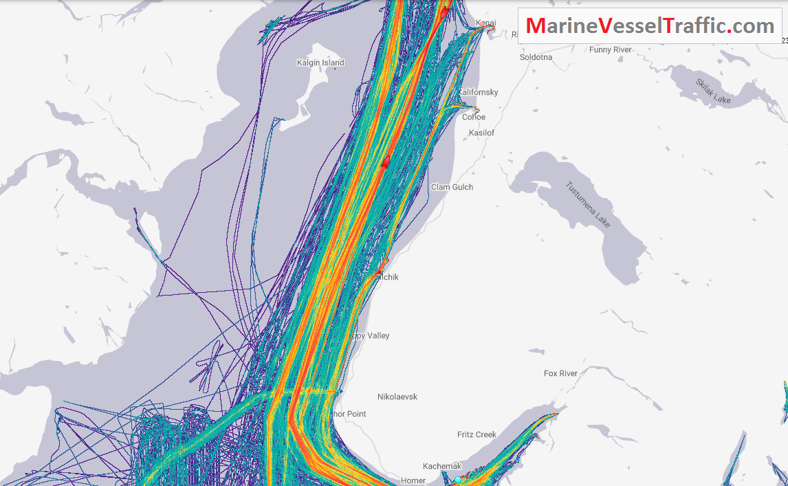 Live Marine Traffic, Density Map and Current Position of ships in COOK INLET BAY